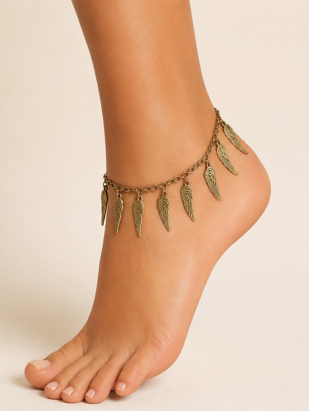Antique Gold Tone Angel Wing Charm Anklet